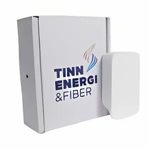 a white box with a logo