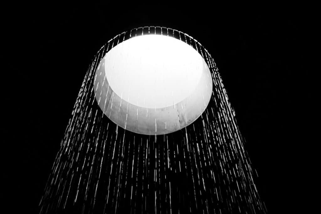 a water flowing from a ceiling