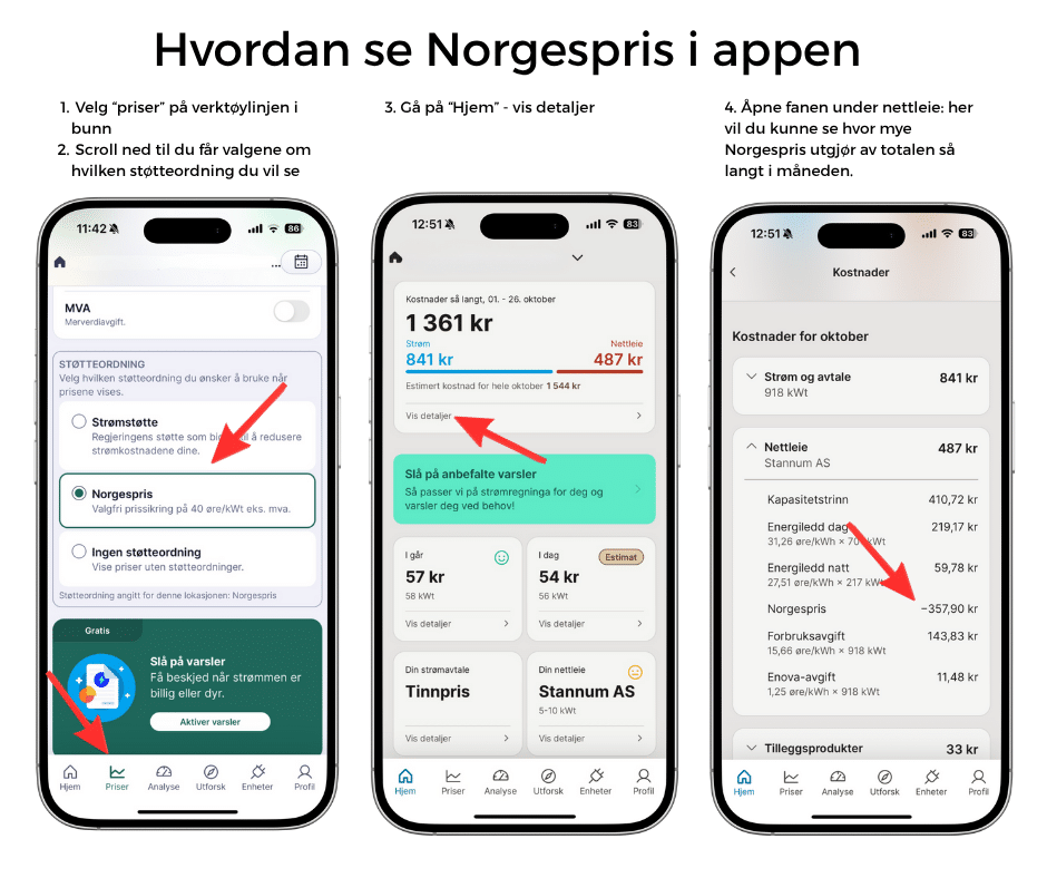 hvordan se Norgespris i appen